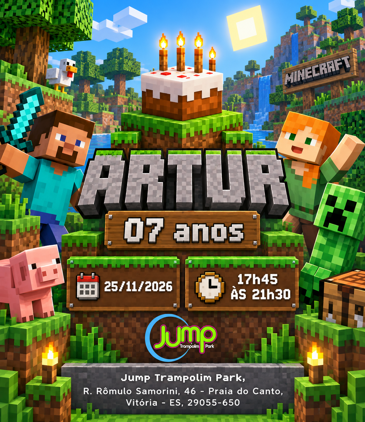 Convite Artur 07 anos no Jump Trampolim Park